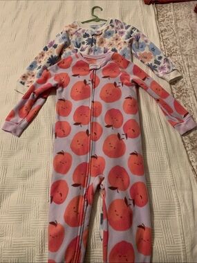 Carter's Floral Fleece Footed One-Piece - White with Peach & Lavender Flowers
